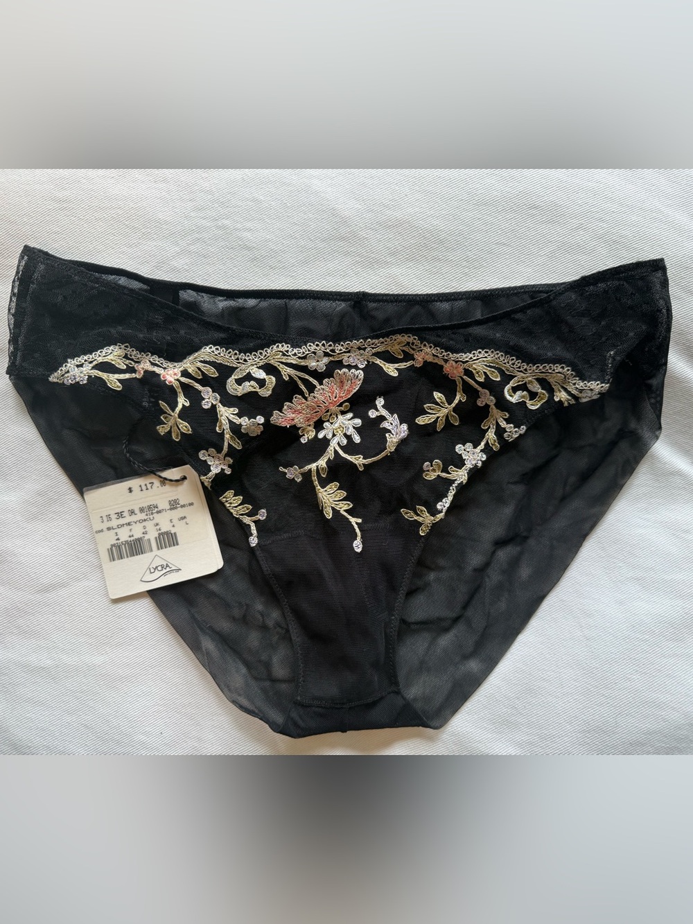 NWT La Perla Black Sheer Embroidered Bikini Panty